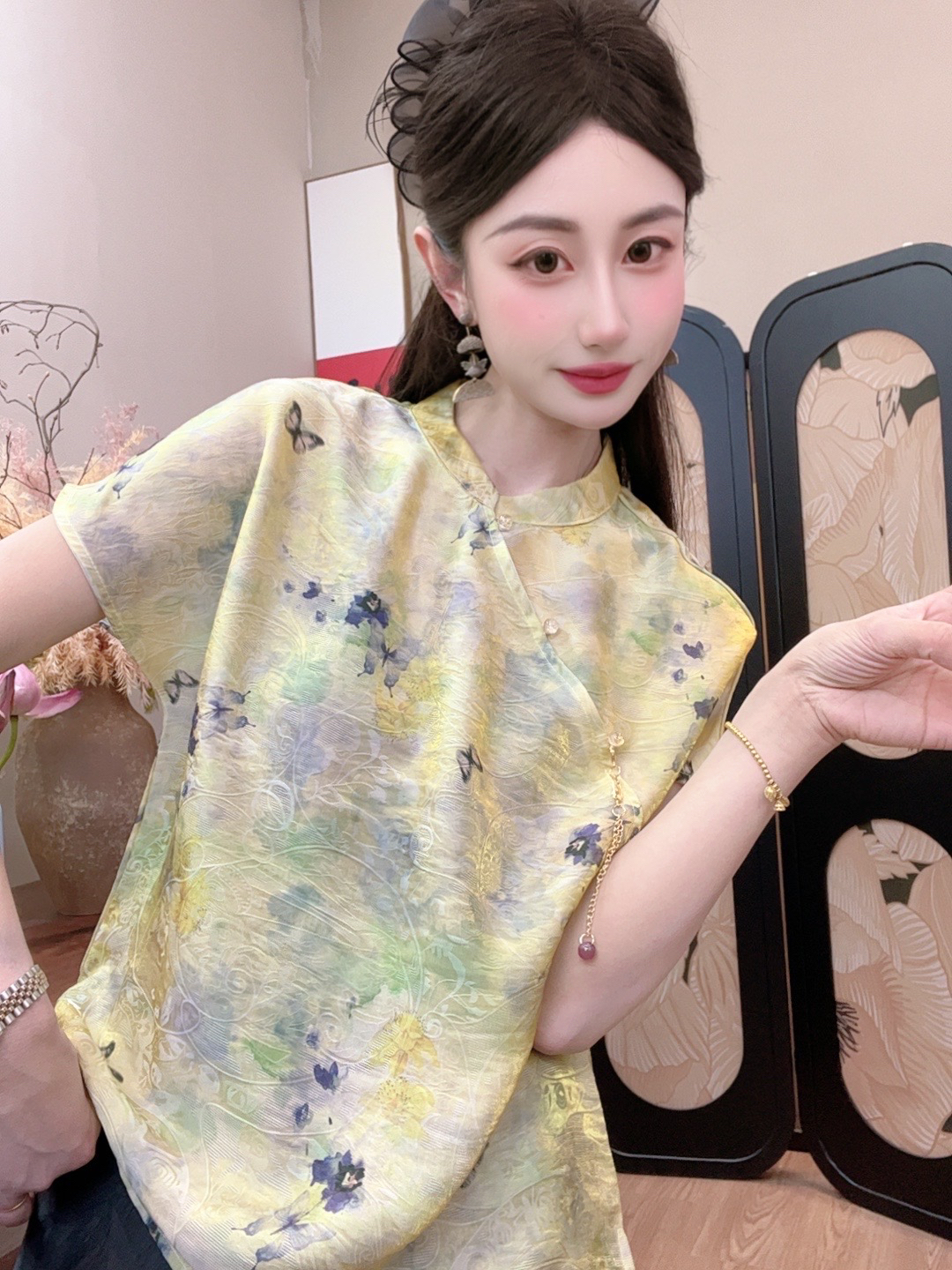 【浣溪沙】2025夏季新款百搭显瘦新中式短袖女日常宽松小清新