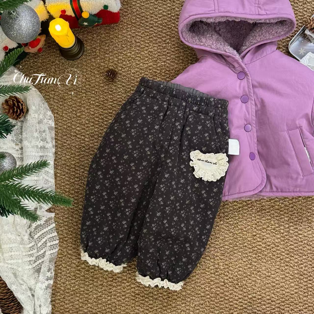 【乌木碎花】森系棉裤女宝宝冬季裤子韩版洋气加厚夹棉百搭休闲裤