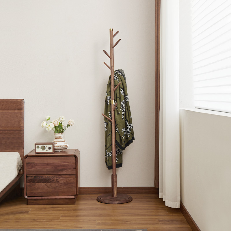 臻致美北美黑胡桃木挂衣架入户卧室春见衣帽架