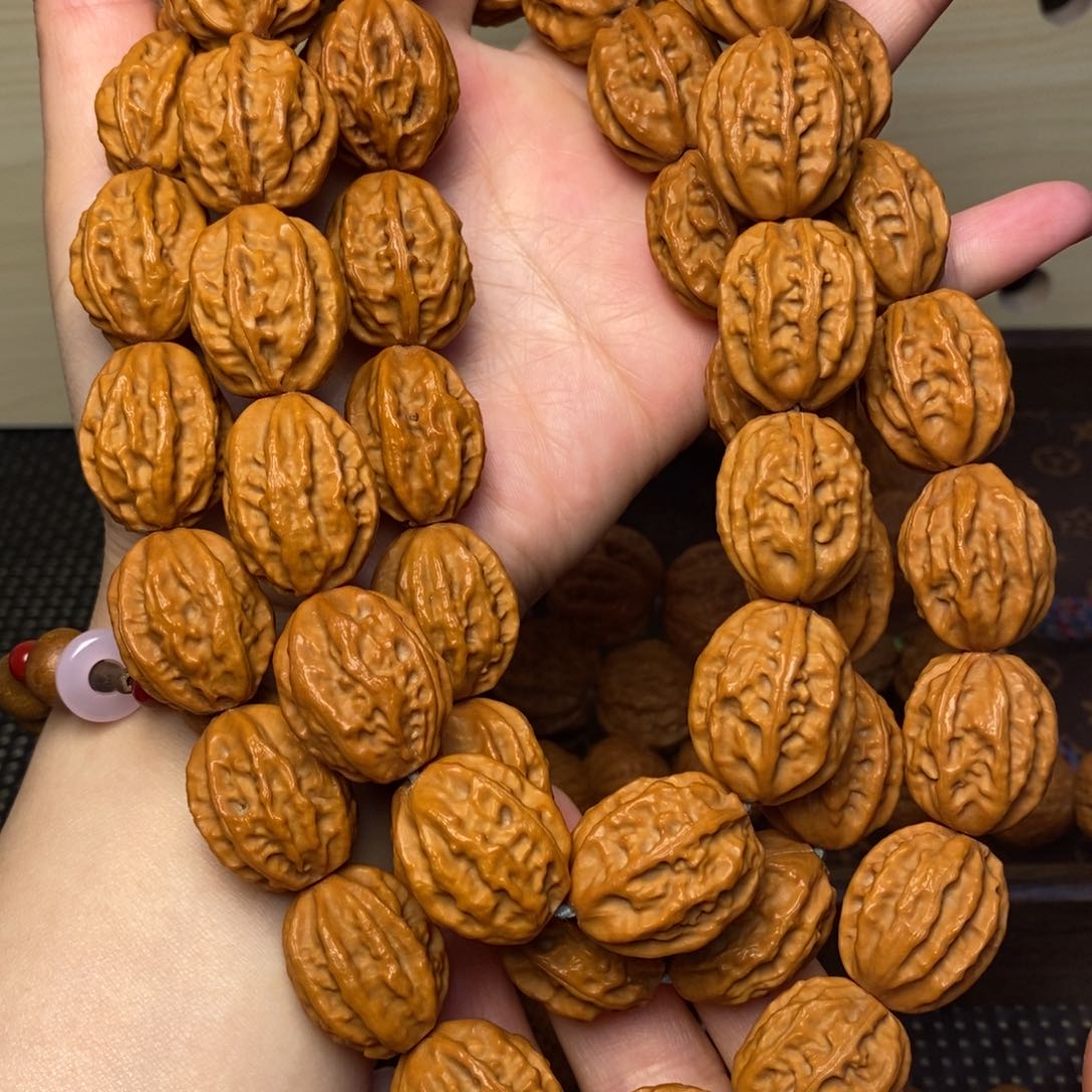 文玩核桃手串54颗西瓜纹八棱脖挂