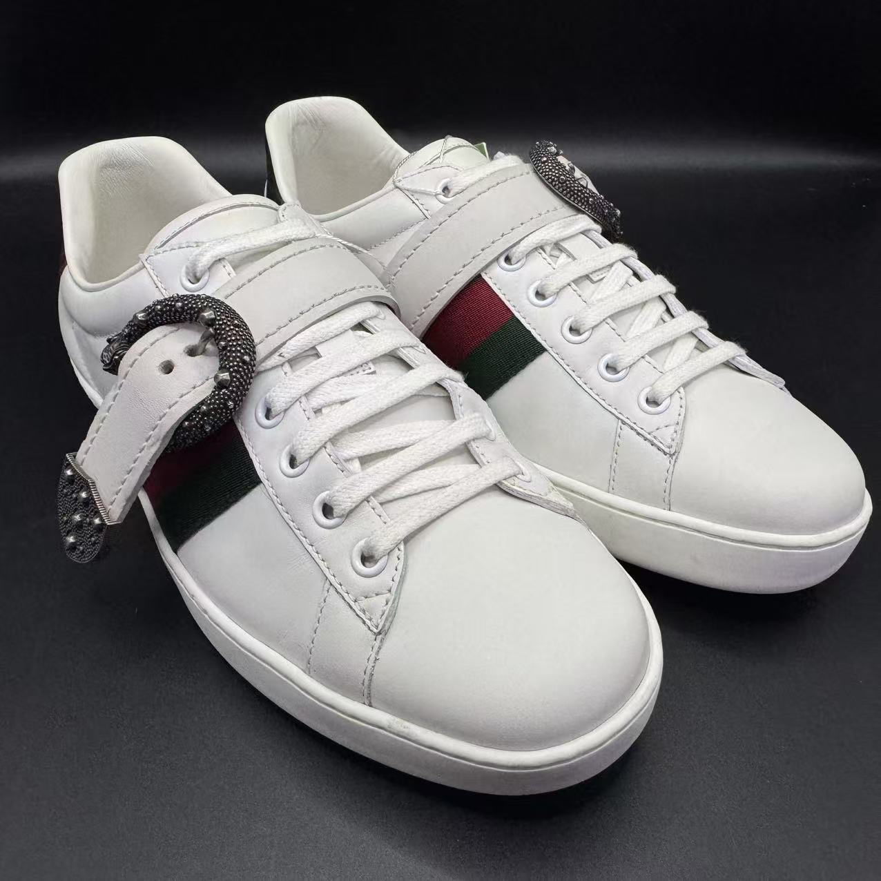 95新 GUCCI/古驰 【JM福利】41欧码 男士白色ace休闲板鞋jm29