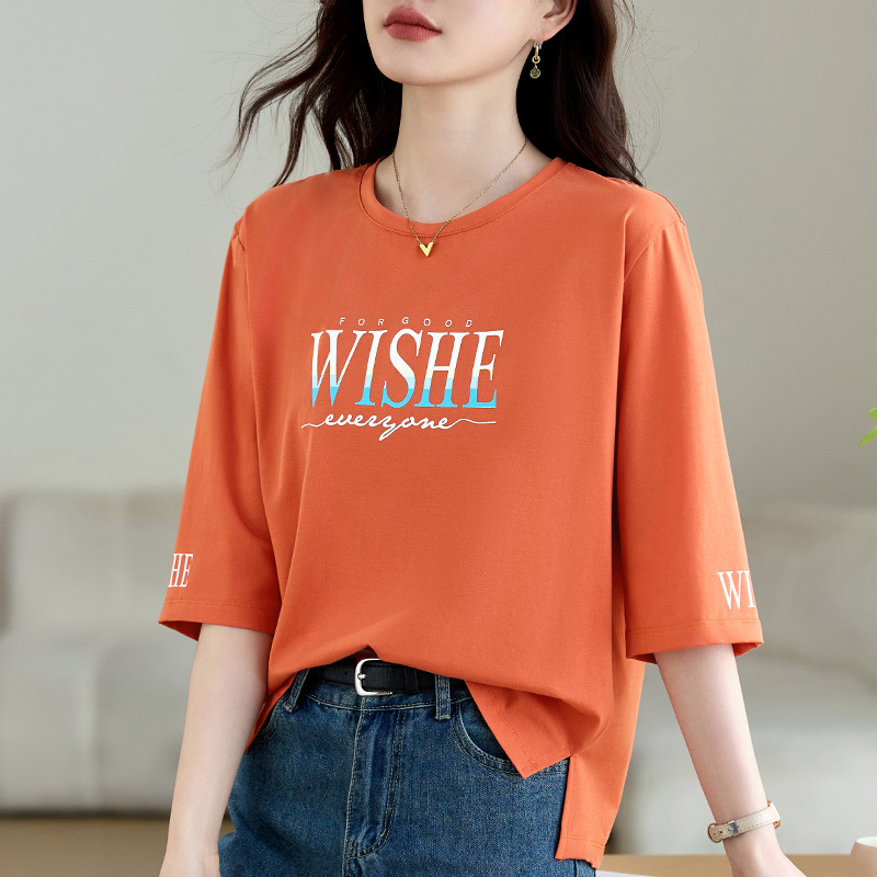 七分袖t恤女中袖上衣2025年新款夏季宽松女装半袖春季洋气打底衫