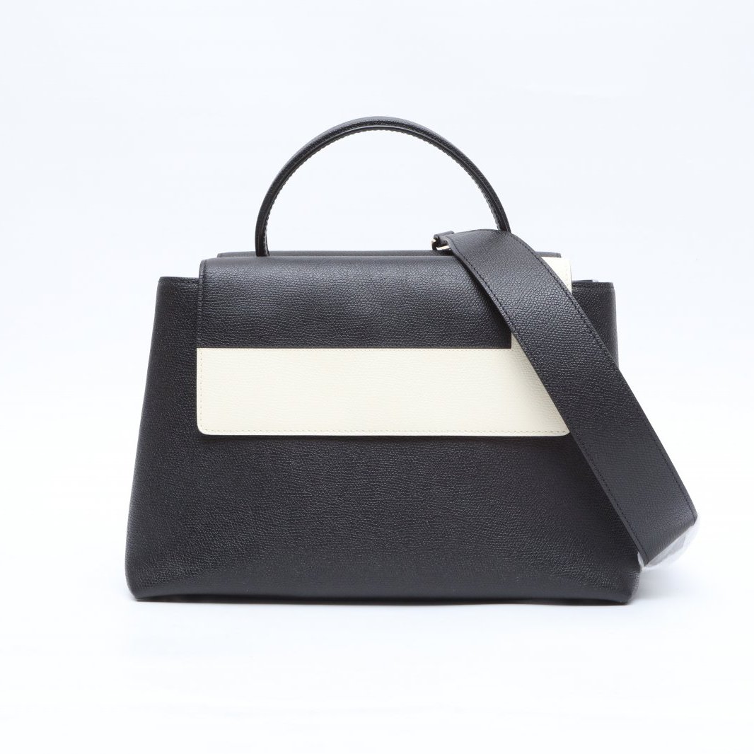 99新 Valextra 小花6枫 黑白金扣 Valextra 拼接 手提单肩包