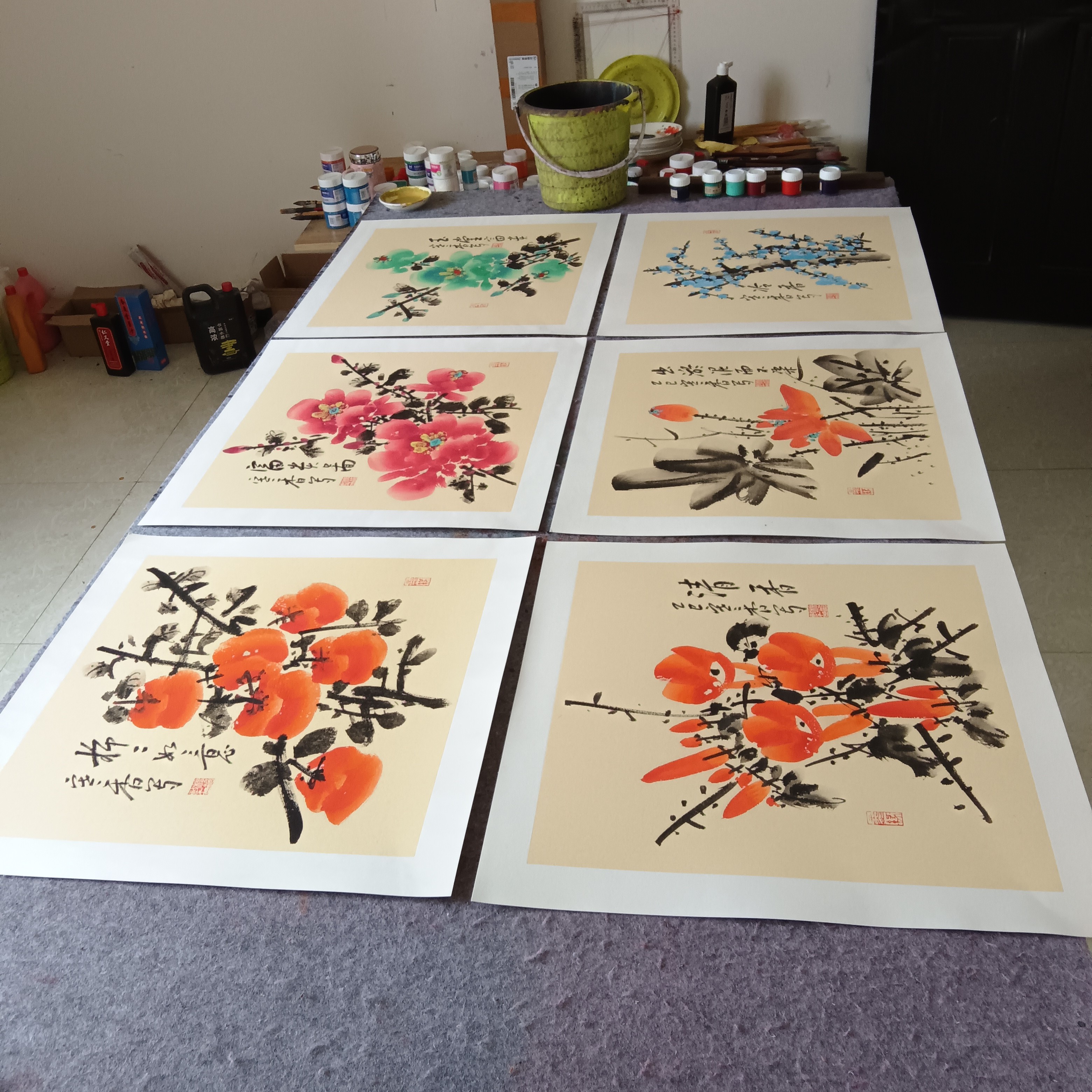 国画斗方客厅餐厅装饰画6张50cm×50cm