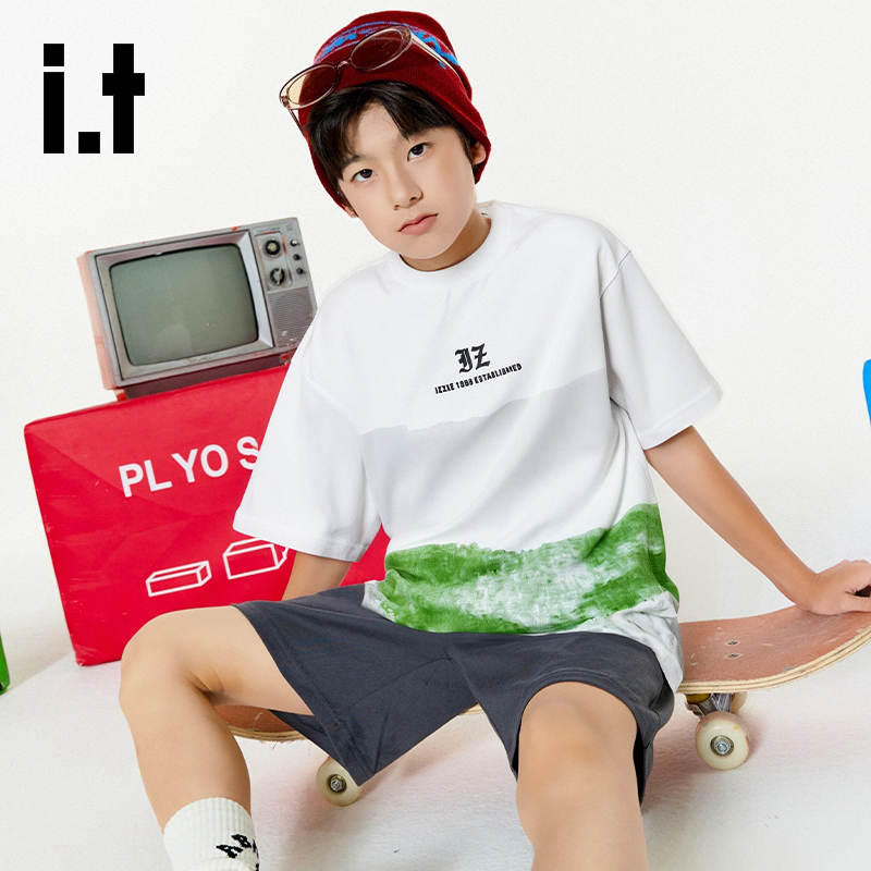 izzue【儿童旗舰】I.T纯棉T恤潮流百搭夏季新款中大童短袖MY000330