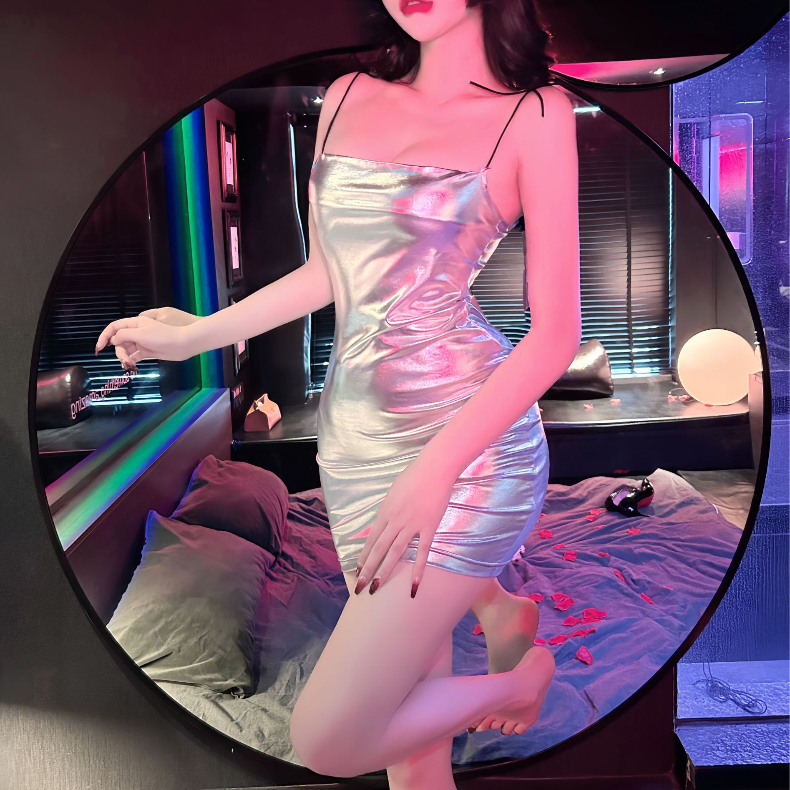 【快活谷】qq睡衣套装家居服浪漫性感连体蕾丝轻奢吊带甜美制服透明