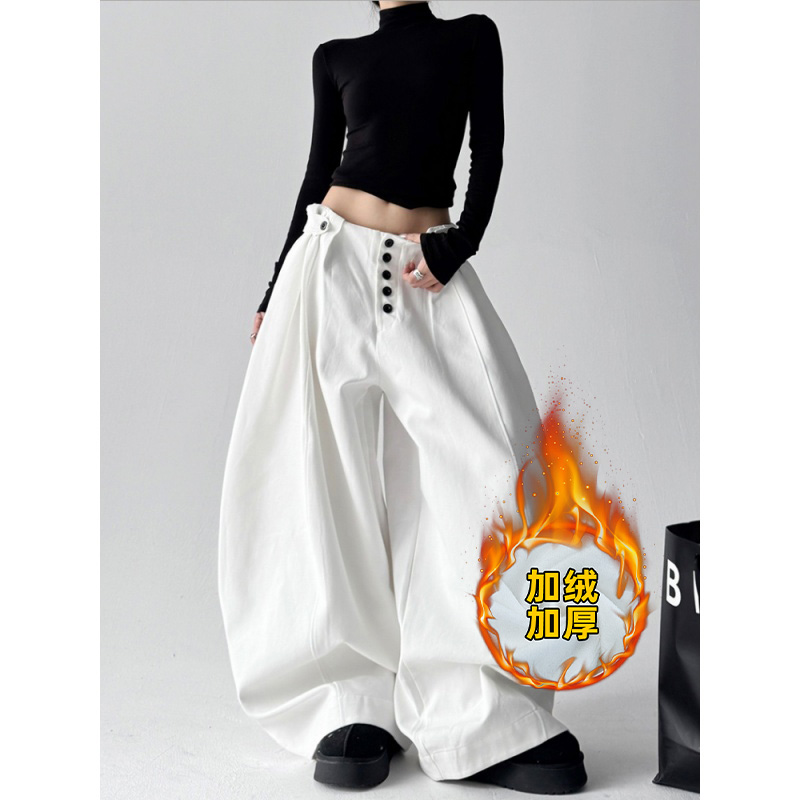 美式复古排扣弯刀休闲裤女秋冬新款设计感百搭宽松垂感拖地阔腿裤