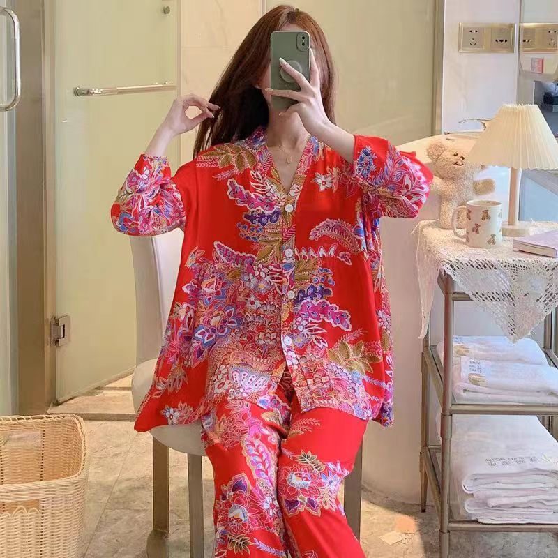 [40个颜色可选】春夏绵绸睡衣女夏季宽松七分袖薄款舒适家居服套装