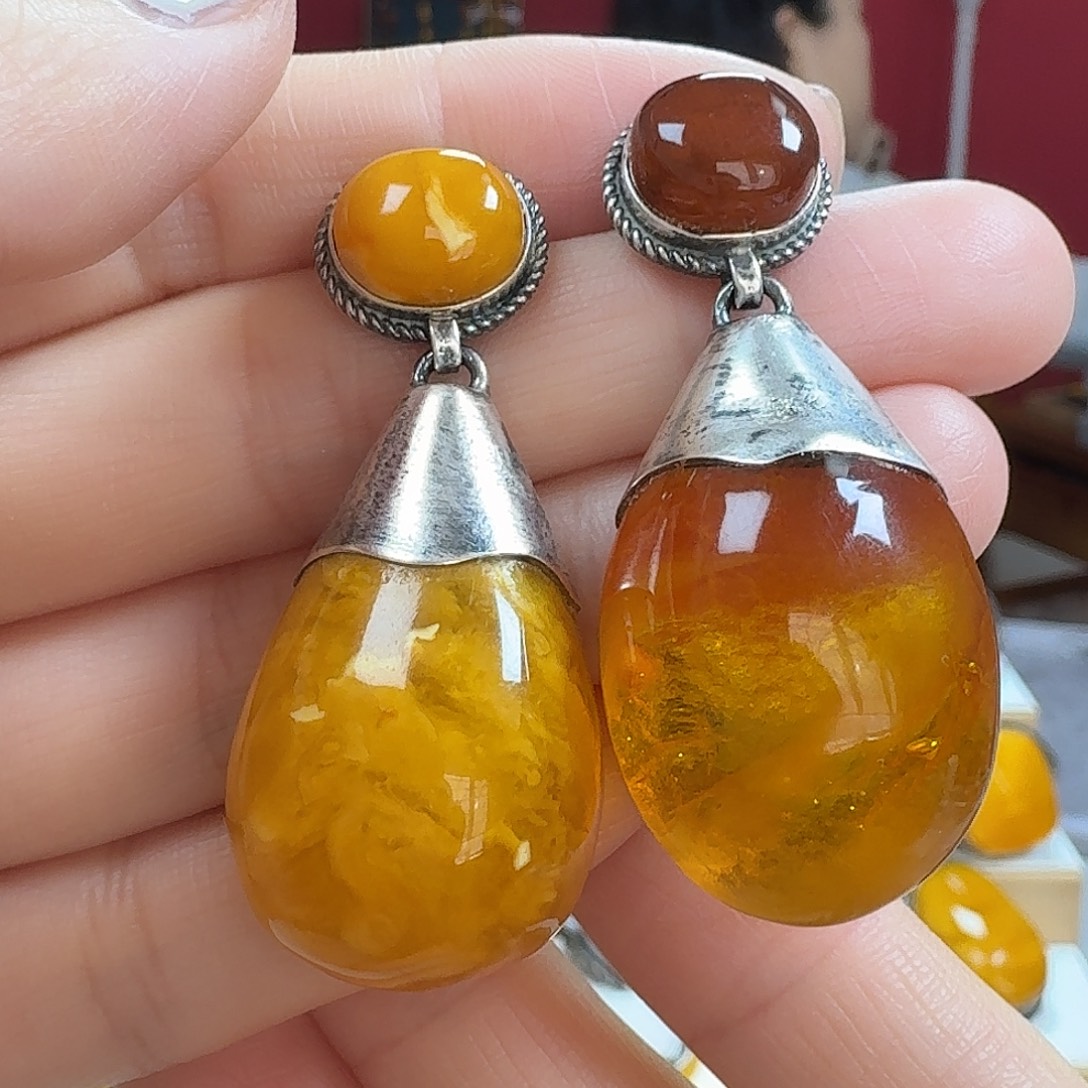 琥珀未镶嵌耳饰耳坠