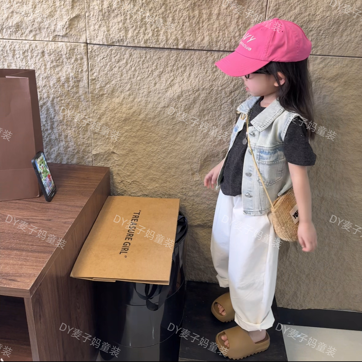 现货MZ.儿童春夏洋气时髦叠穿浅色短款牛仔马甲1438