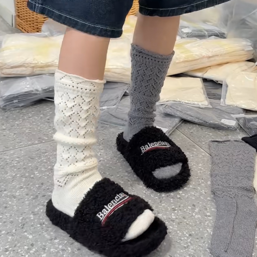 春秋新款女士纯色镂空堆堆小腿袜百搭显瘦舒适中筒袜