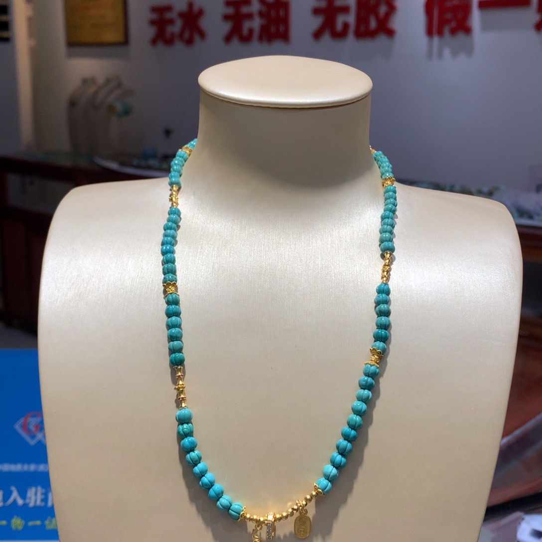 绿松石长链银S925镶嵌