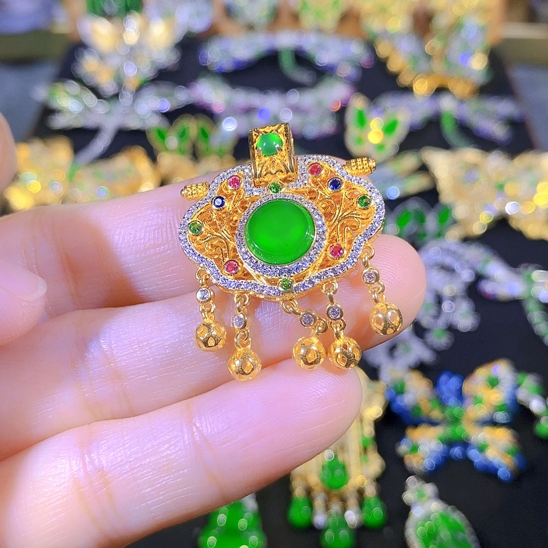 吊坠(不含链)银S925镶嵌翡翠