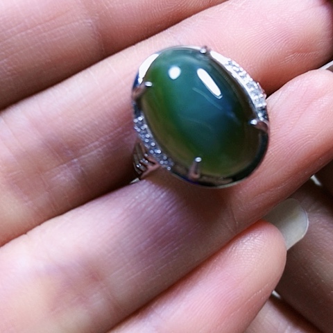 和田玉银S925镶嵌戒指