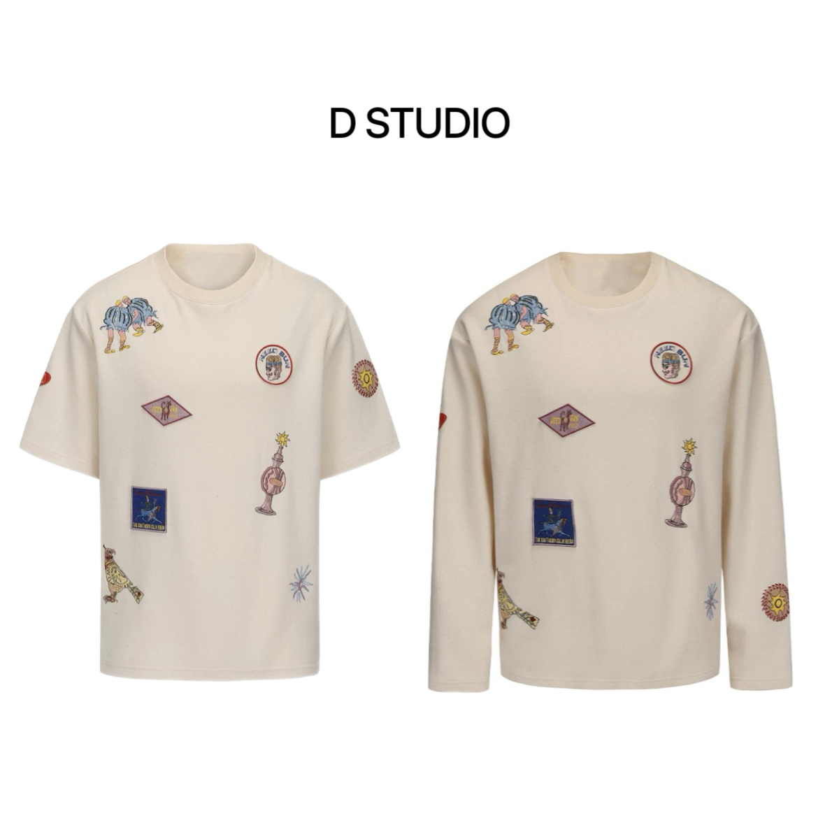 D DSTUDIO 米色刺绣图案T恤 D2381