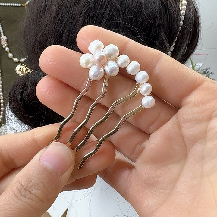 淡水珍珠发饰银S925镶嵌