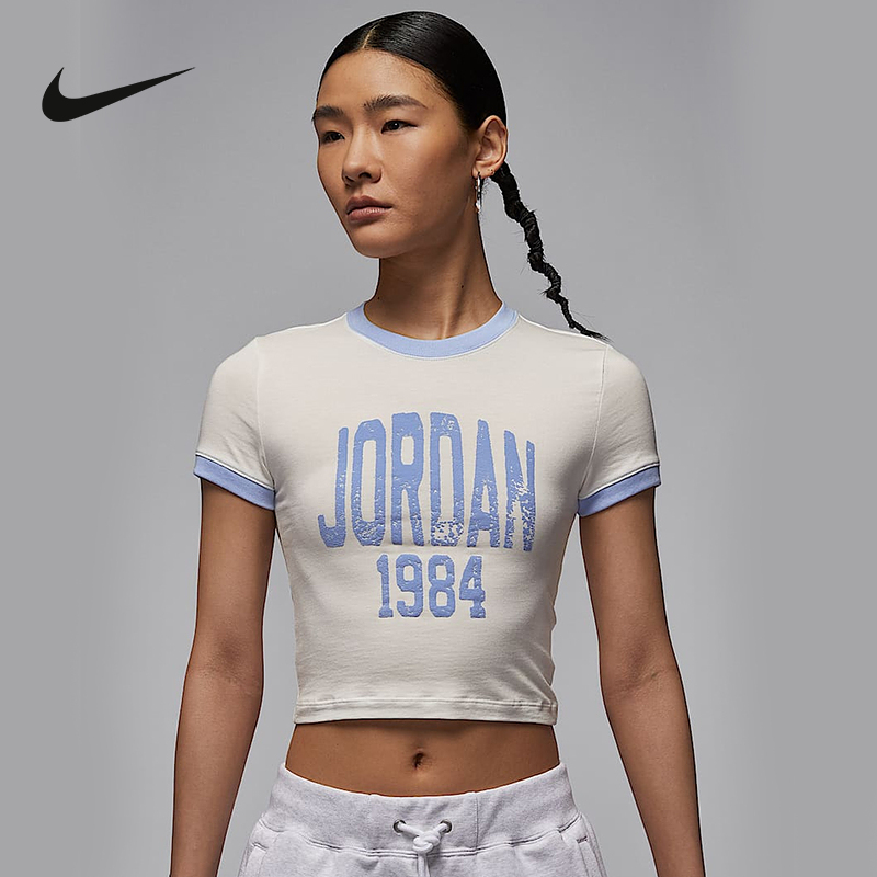 耐克乔丹女子修身短款T恤夏季新款印花柔软JORDAN HJ0197-133