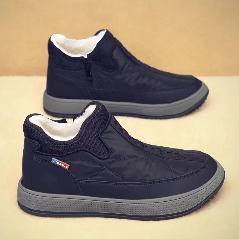 老北京冬天棉鞋男一脚蹬冬季加绒加厚保暖布鞋高帮老人雪地靴