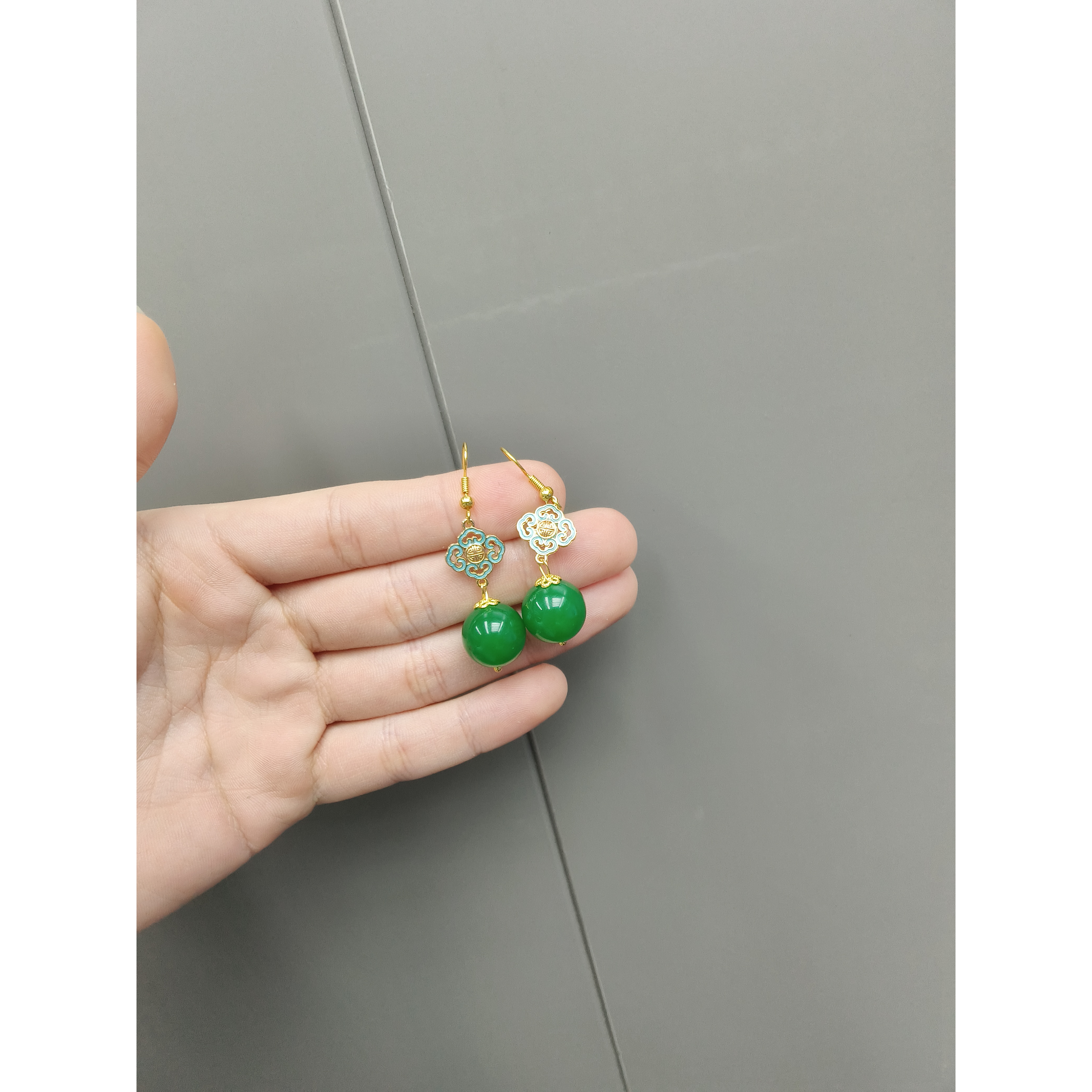 圆珠绿色耳钩DIY斜跨套装