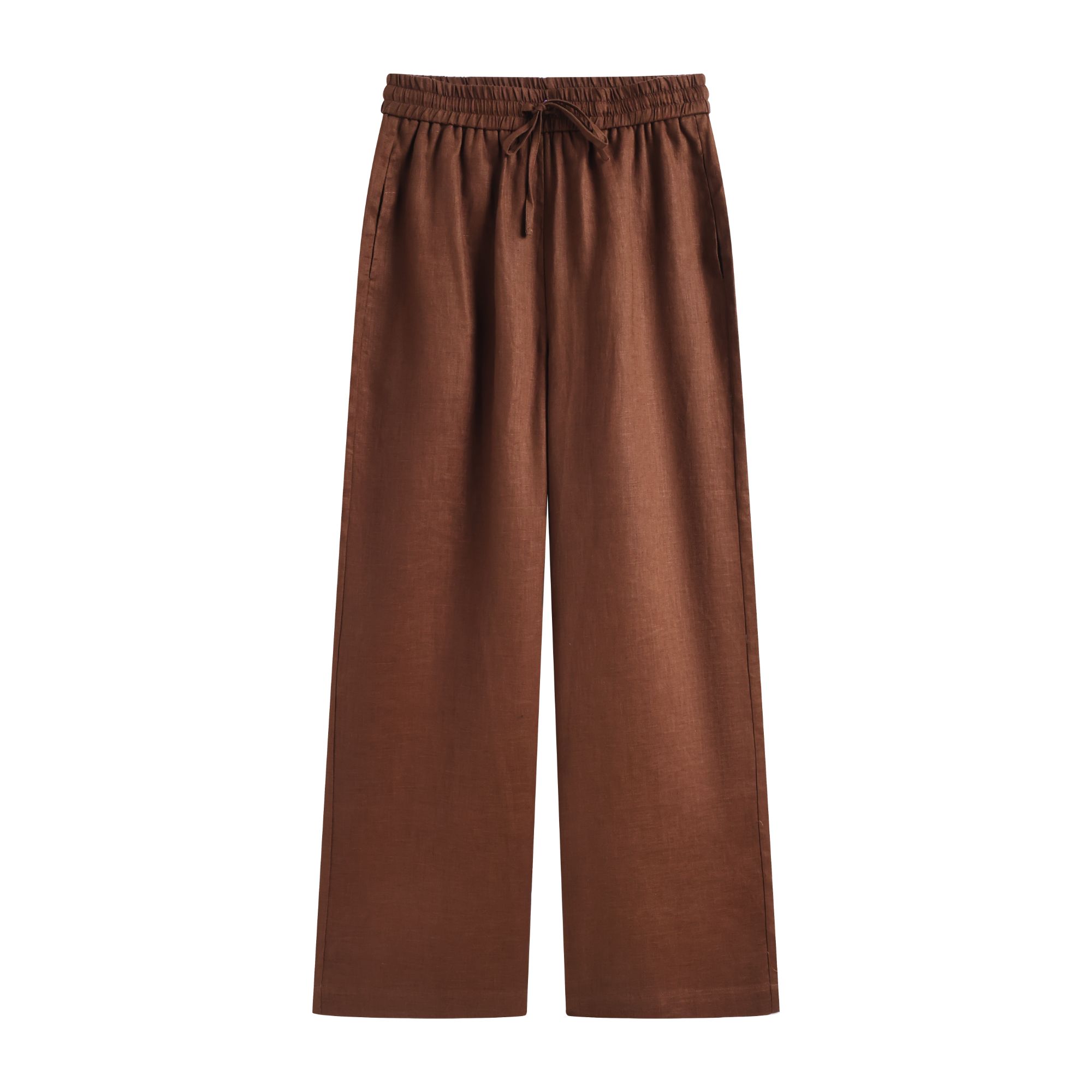 10011【LP单】亚麻夏季直筒裤休闲裤深棕色女装裤子秋季松紧腰轻奢