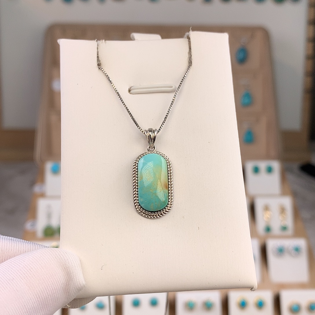 绿松石银S925镶嵌吊坠(不含链)