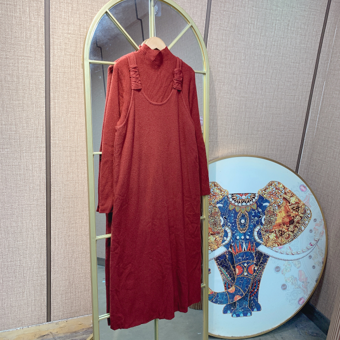 BR713孕妇红色针织背心裙两件套90-140