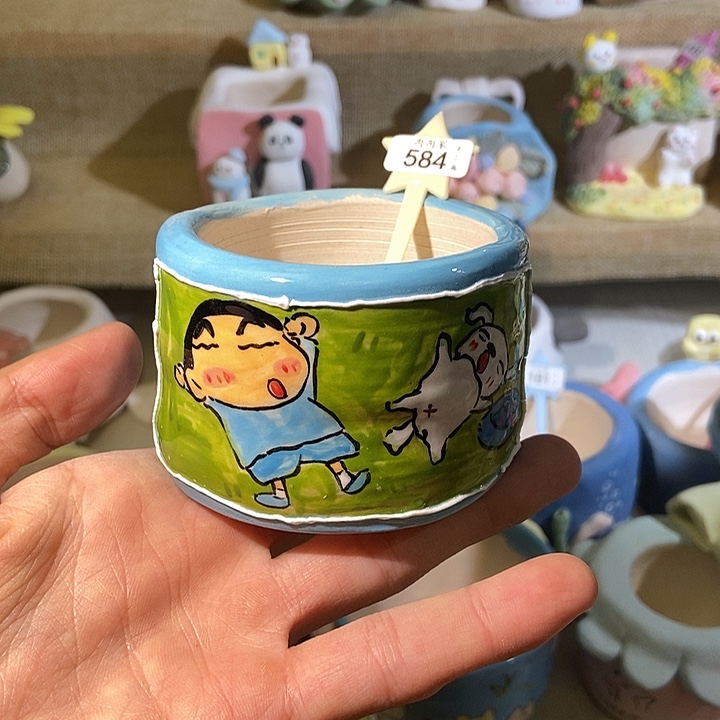手工手绘盆 满29包邮584