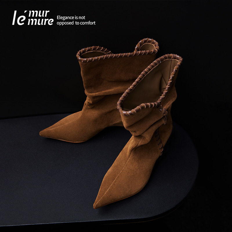 Le' Murmure “城野牧歌”摩洛哥坚果油 高丝光牛反绒 堆堆靴 女