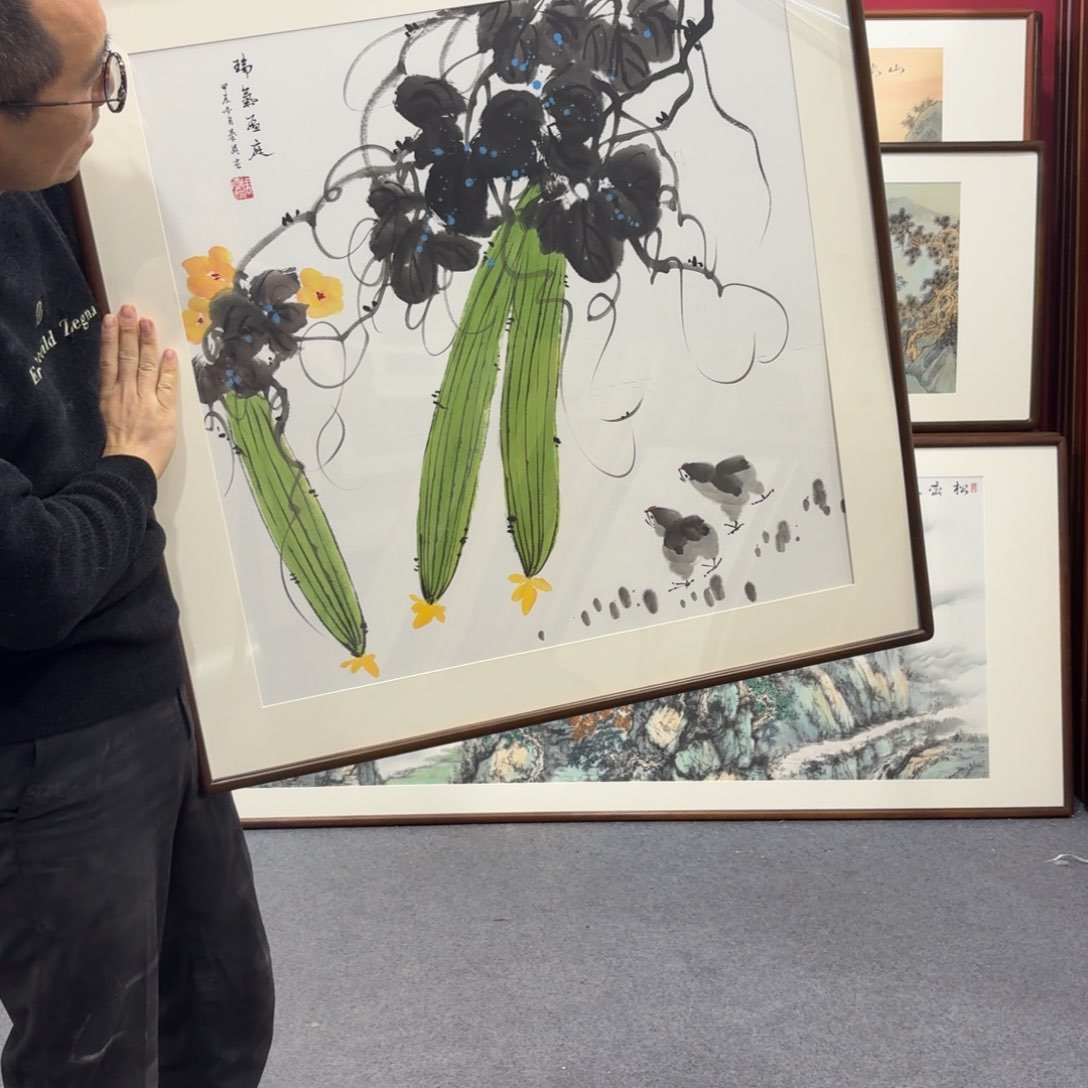 国画带框绘画80/80尺寸