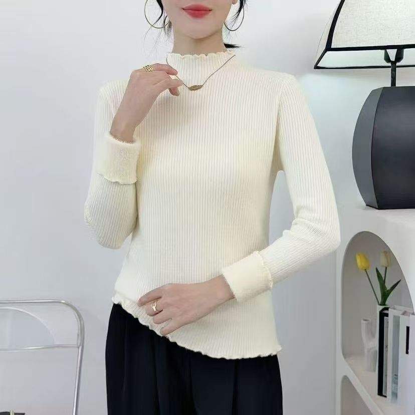 2025秋冬新款加绒加厚一体绒毛衣女半高领爆款内拾洋气打底针织衫