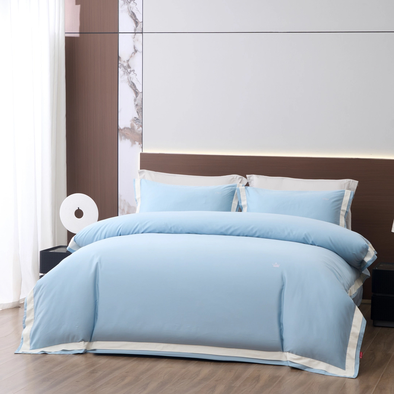 100%全棉长绒棉1.5/1.8m米纯棉床上用品素色双层叉角压框四件套D