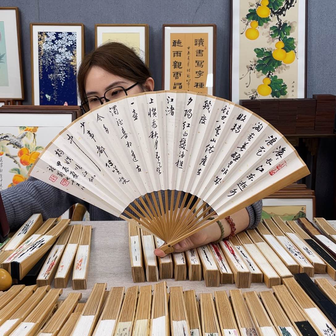 国画95寸玉竹-纯手绘-文玩扇骨（默认粘好）临江仙