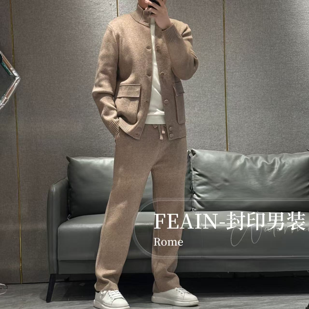 【羊毛混纺】L*P方向溜双开拉链连帽针织立领大口袋套装6790