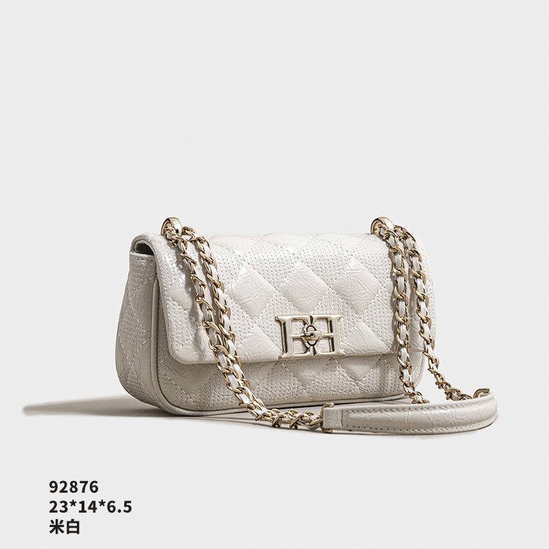 【初阳甄选】SK-92876-米白民族风斜挎包菱格白色东方洛可可女包
