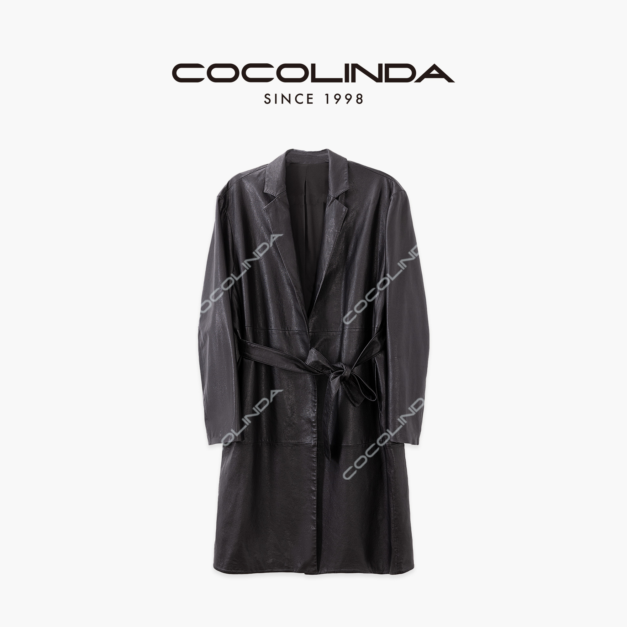 COCOLINDA【100%绵羊皮 皮风衣】欧美优雅落肩肯豆同款中长款F5182