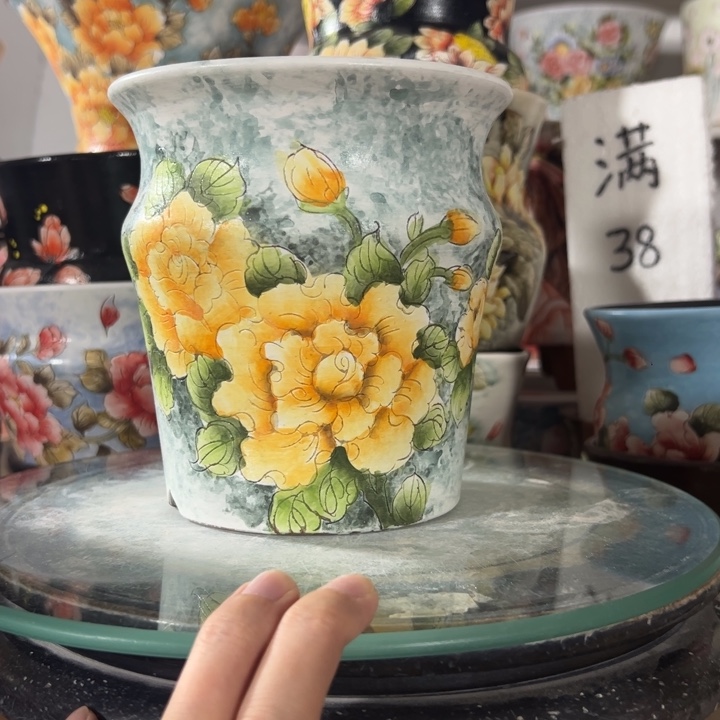 景德镇手绘花盆满38包邮偏远地区除外