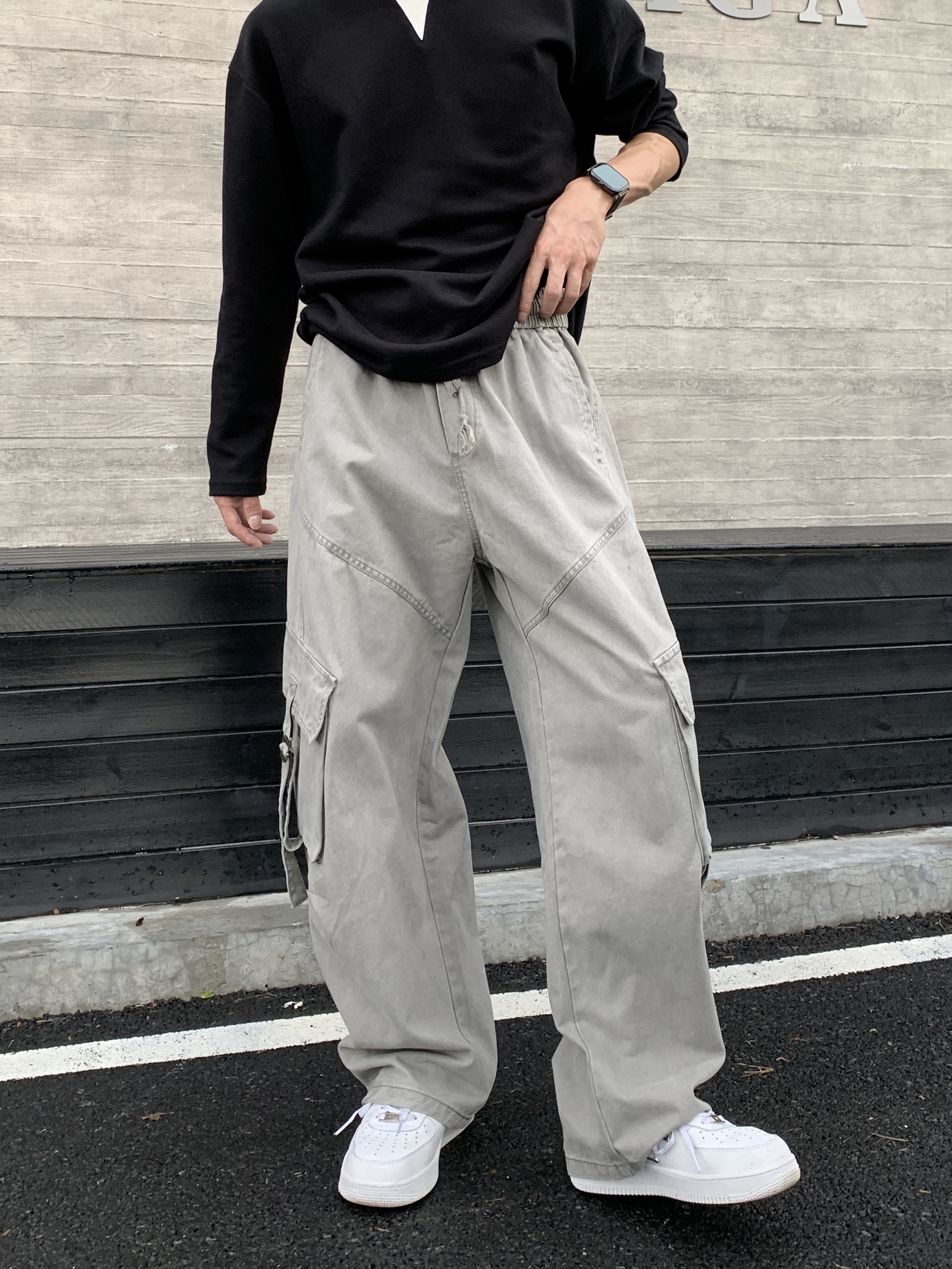 【叁秋】复古ins水洗做旧工装长裤美式直筒口袋多宽松休闲秋季裤子