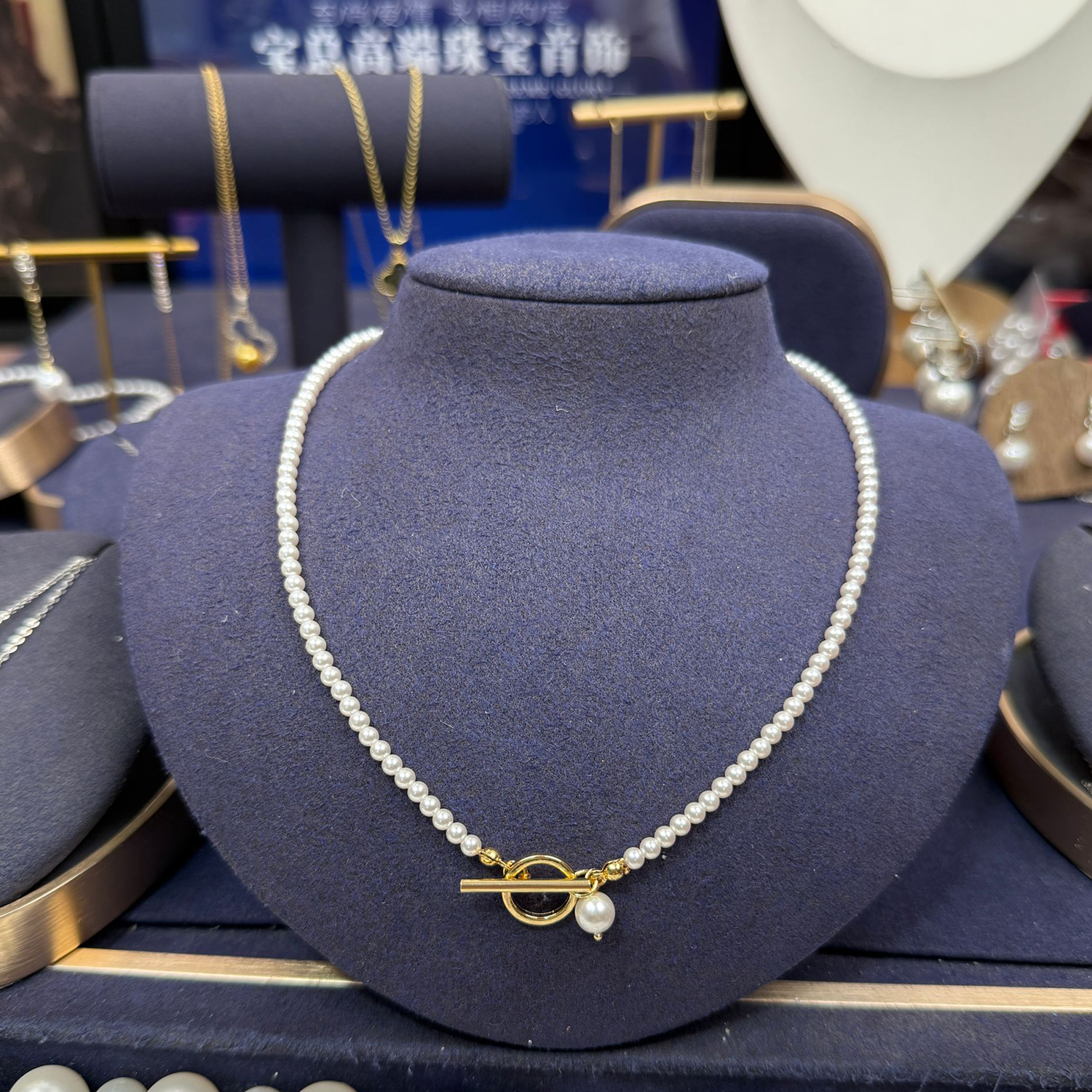 合金仿珍珠项链 ot扣时尚锁骨链法式气质素款女欧若假日风毛衣链