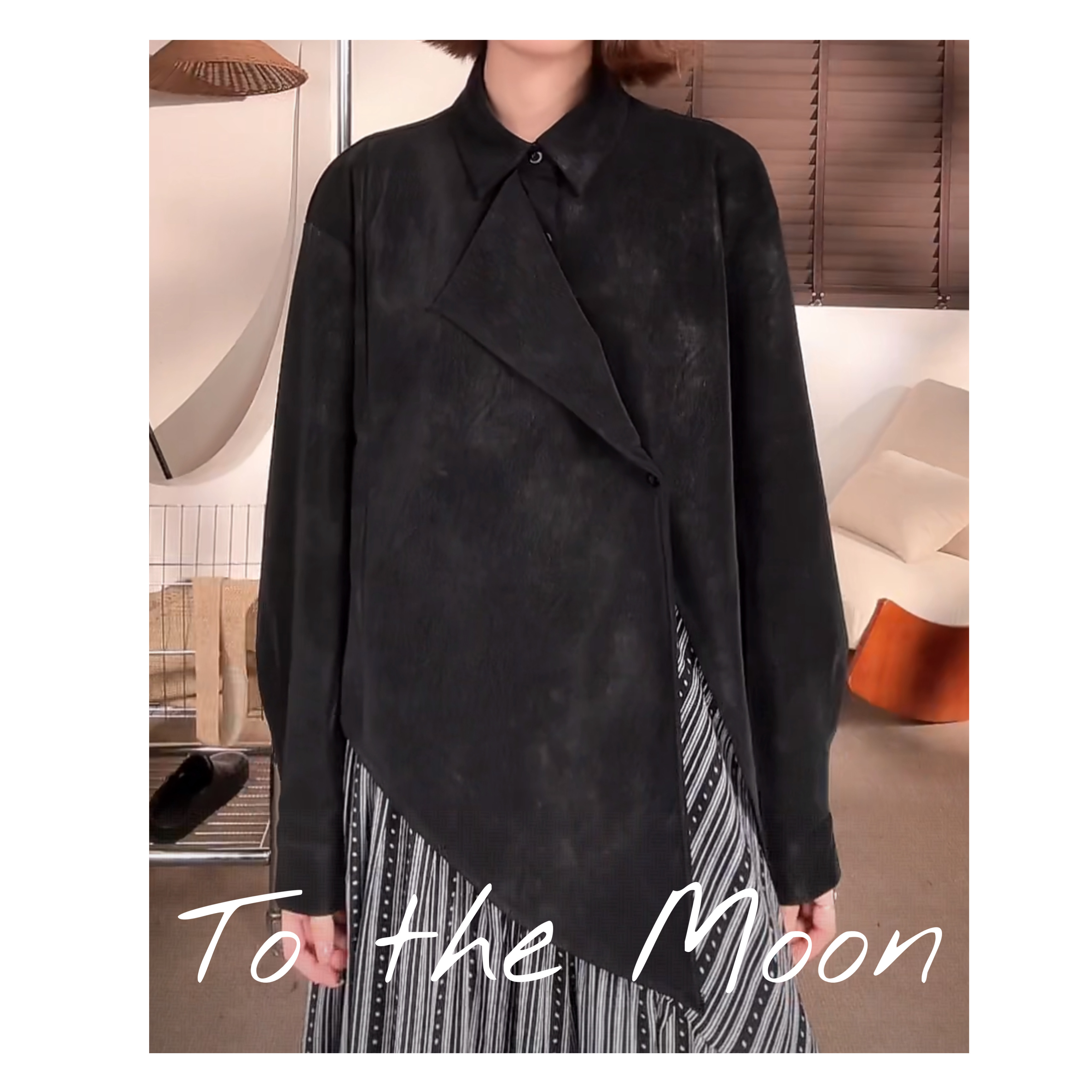 Core 原创【纪礼】磨毛感皮质设计领开叉衬衫宽松休闲时尚设计感