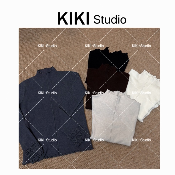 KIKI·studio五色中线卷边修身长袖针织打底显瘦内搭