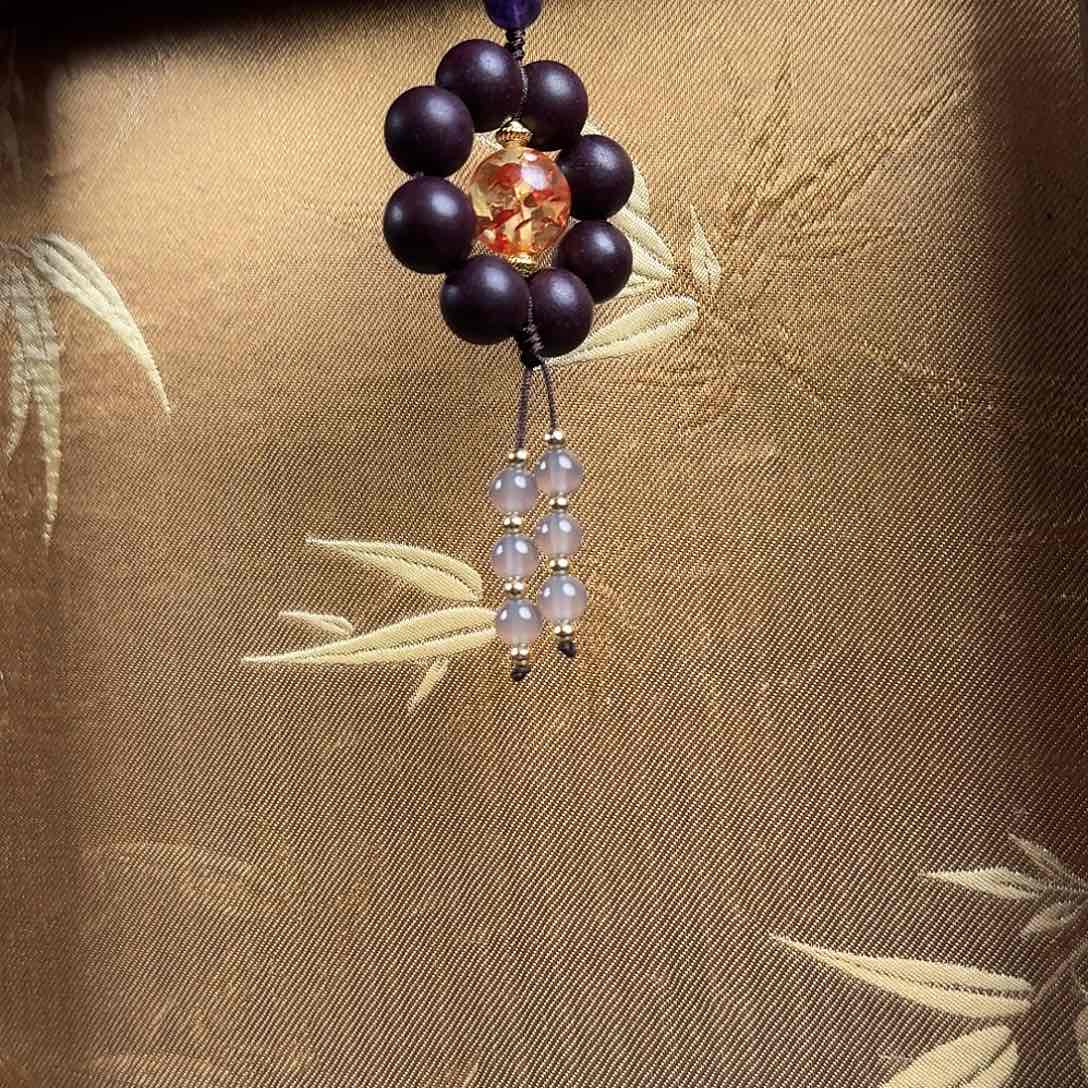 努***师泥塑墨红玫瑰12mm微瑕挂件