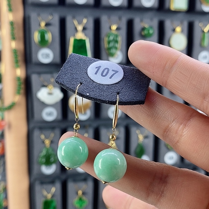 翡翠耳饰18K金镶嵌小*儿耳饰