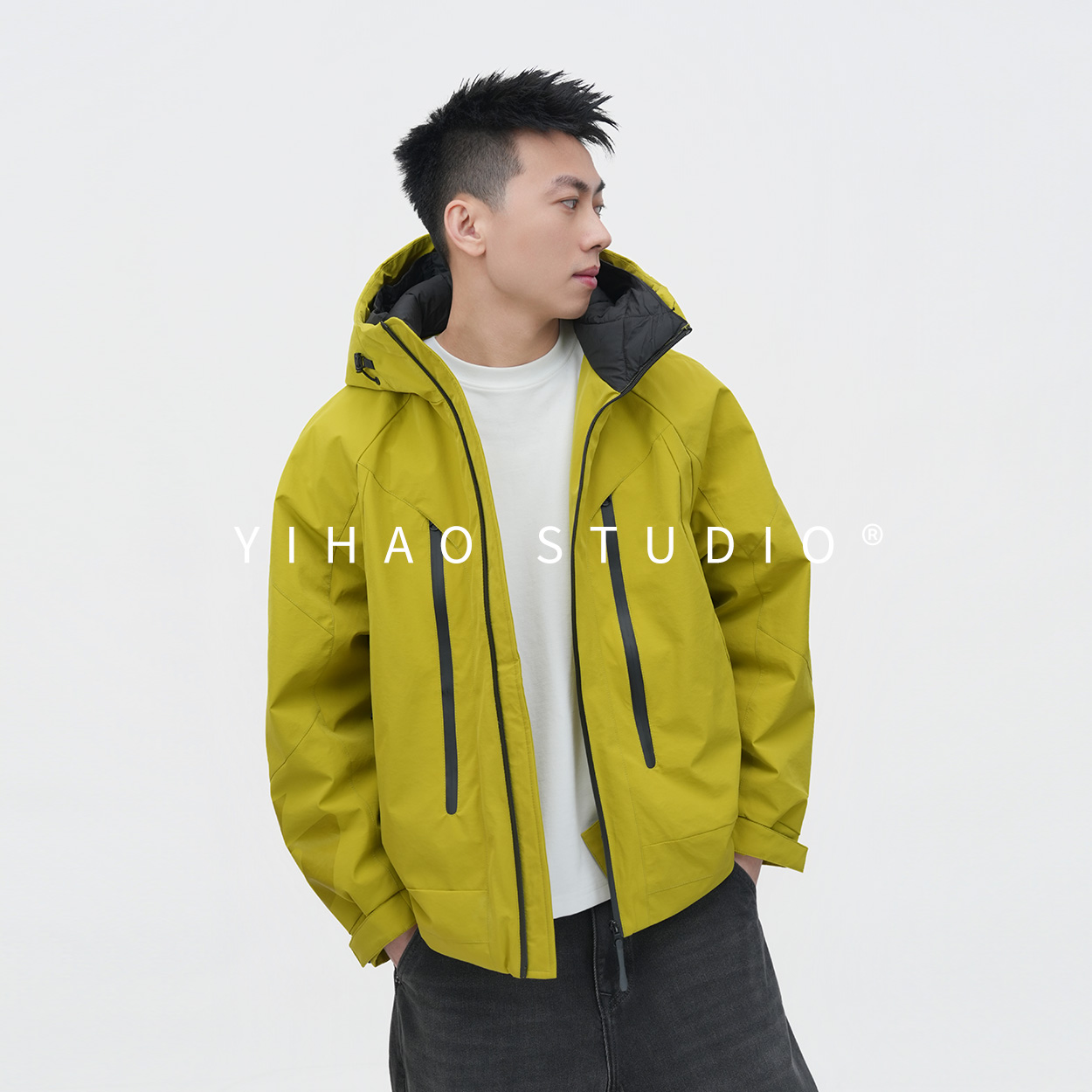 YIHAO STUDIO冬季新品男士保暖冲锋衣羽绒服户外休闲防风外套