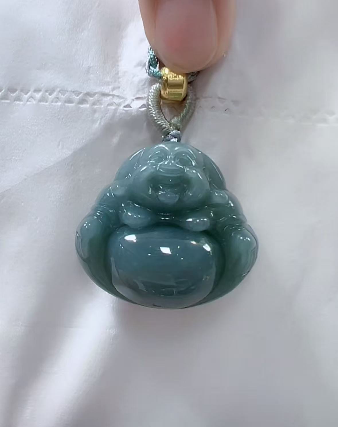 天然翡翠A货蓝水中佛公（多样性发货发一件）宽27-30高25+厚11送绳