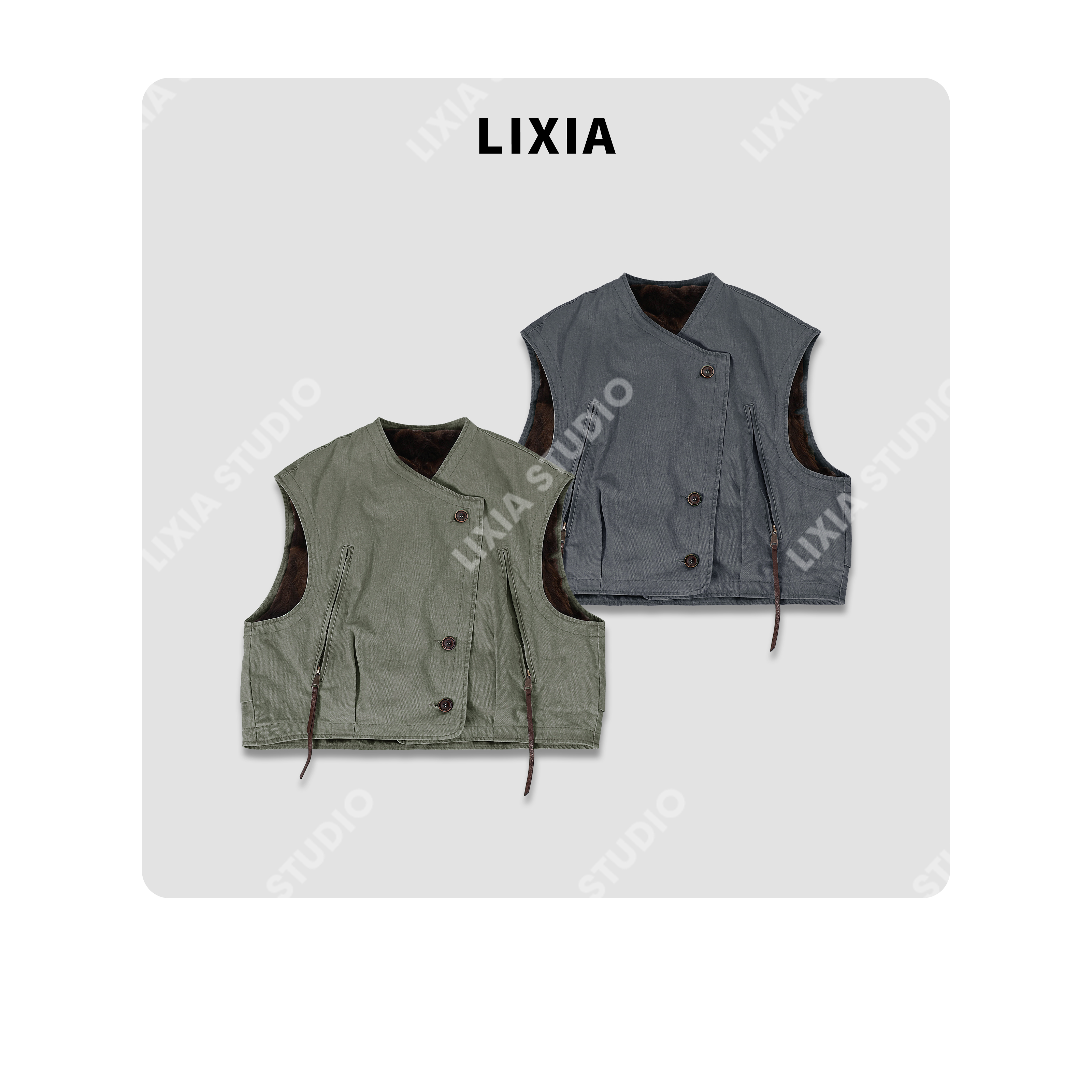 LIXIA【双影奇境】进口俄罗斯松貂日系复古做旧风双面穿马夹-D9879