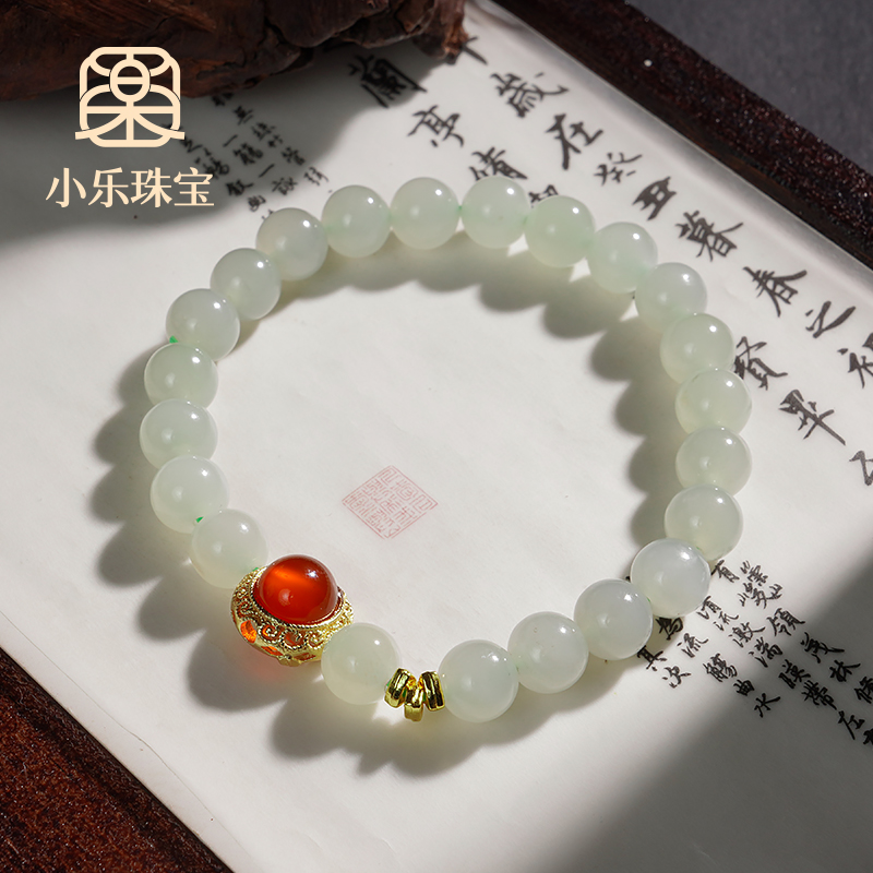 淡雅清新和田玉单圈玛瑙手链多样性发一-10431