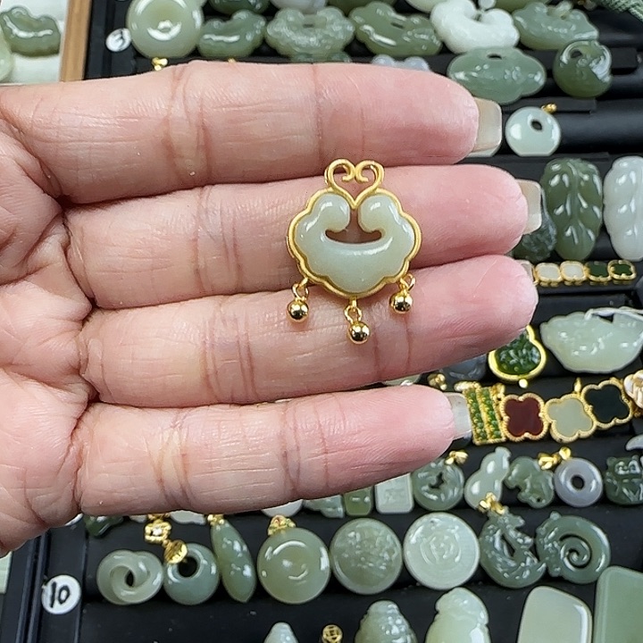 和田玉银S925镶嵌吊坠(不含链)