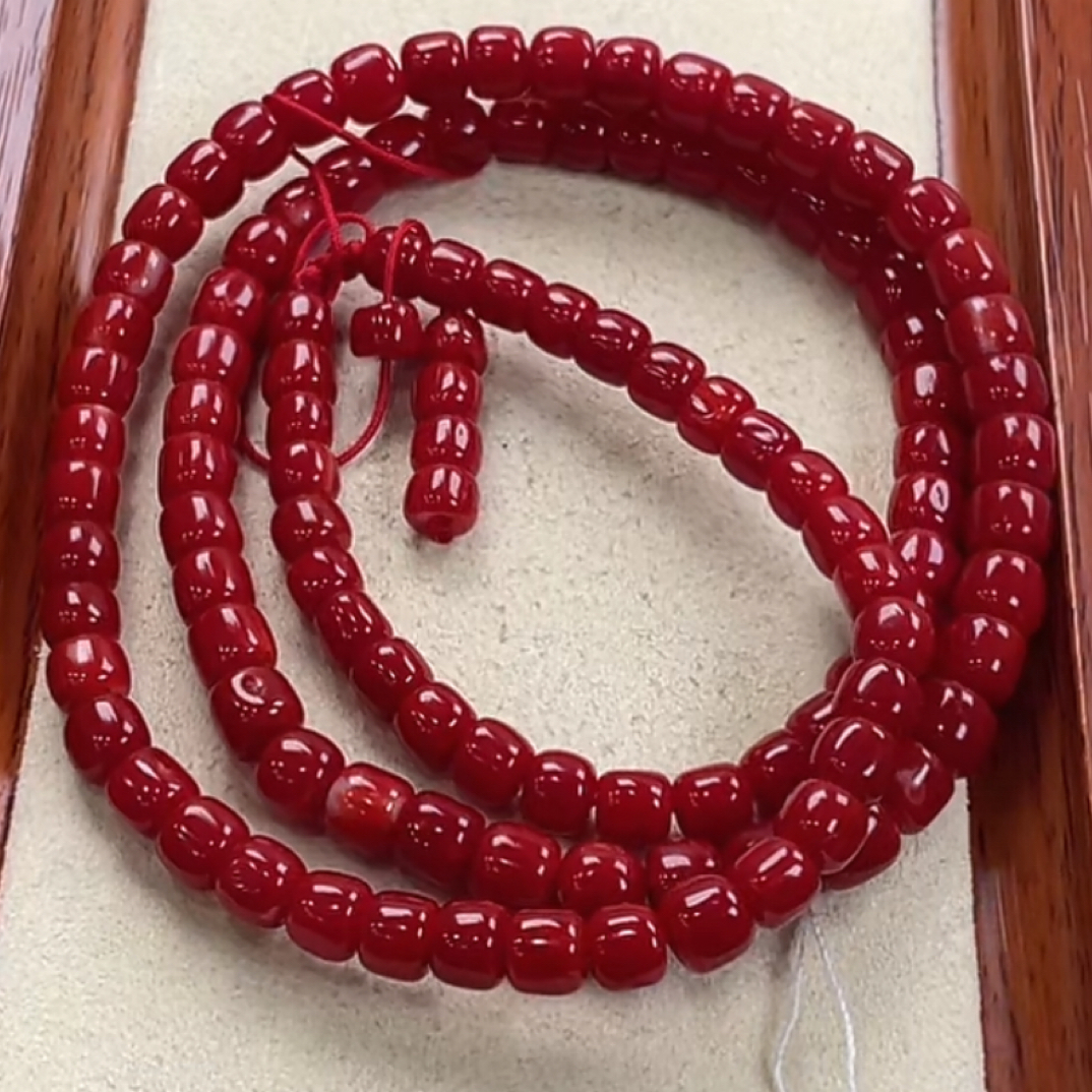 天然红珊瑚阿卡桶珠多圈手链