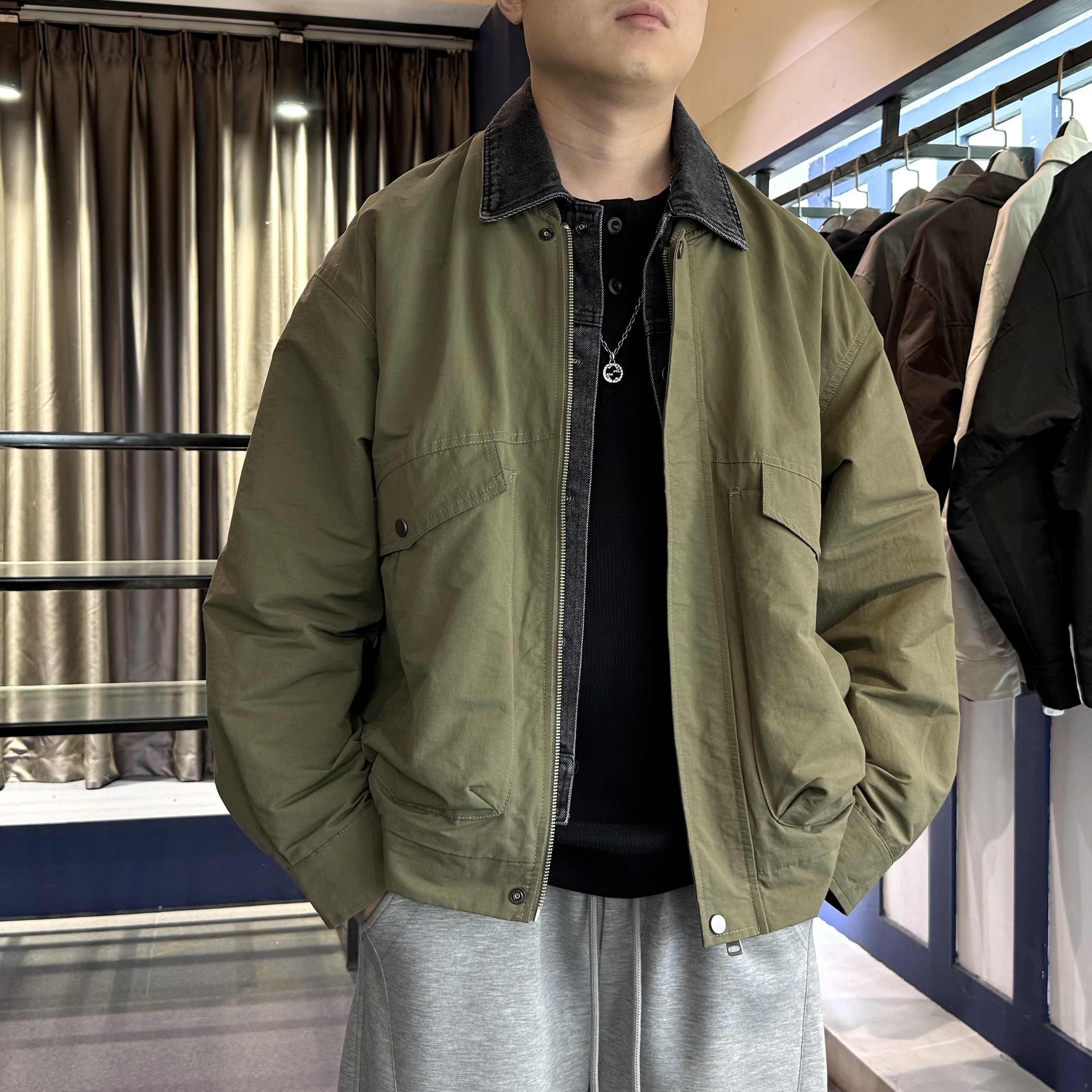 【假两件牛仔拼接夹克】秋季美式工装设计感宽松时尚男外套