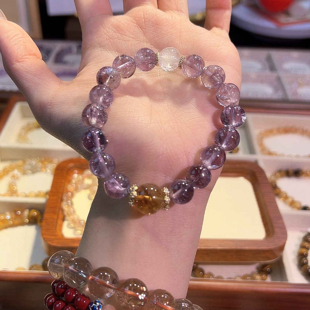 烟晶手链银S925镶嵌紫水晶